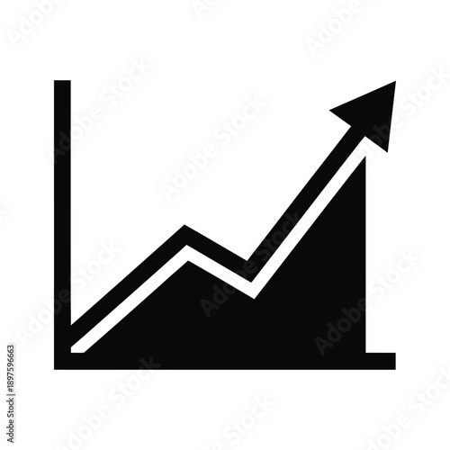 Black line graph icon with upward trend arrow