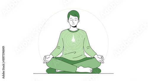 Calm Person Meditating Peaceful Aura Centered Mindfulness Illustration