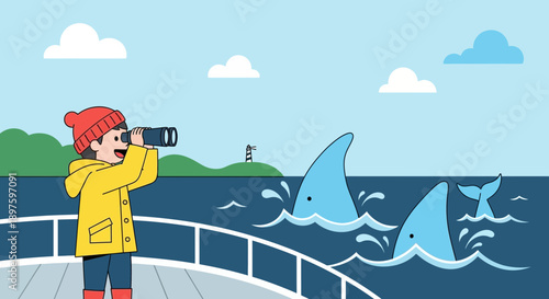 Child Explorer Spots Sharks From Boat In Ocean Adventure