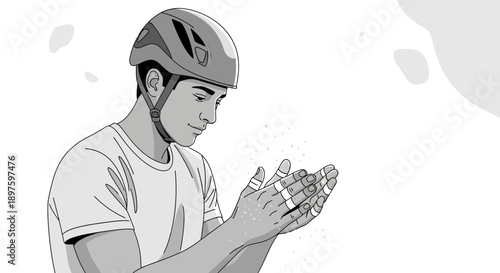 Climber Prepares For Ascent With Chalk Application