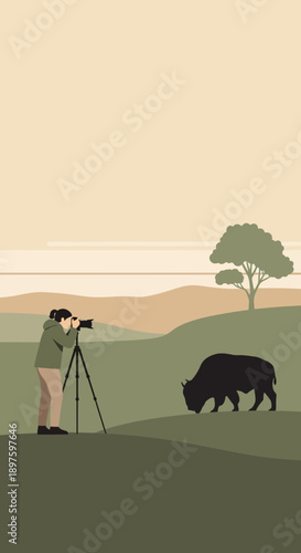 Capturing Wildlife Moments Photographer Documents Bison in Natural Landscape