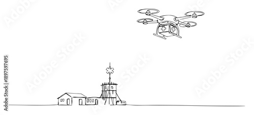 drone delivering supplies to remote base – outline air logistics concept