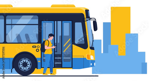 Commuter Waiting For Bus In Urban Environment