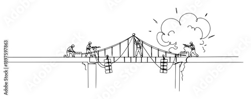 combat engineers blowing up bridge – outline demolition operation