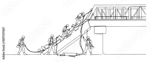 soldiers descending from bridge using ropes – outline tactical maneuver
