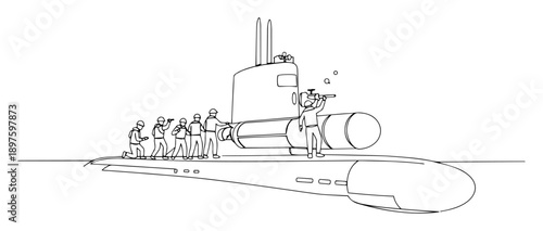 naval crew preparing torpedo on submarine deck – outline warfare scene