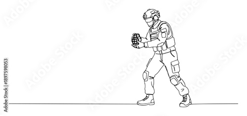 soldier preparing to throw grenade – outline combat action