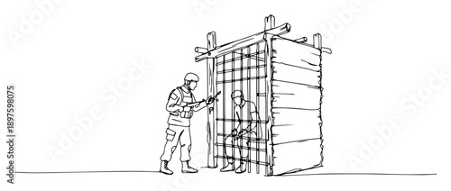 guarding prisoner in temporary jail – outline military detention sketch