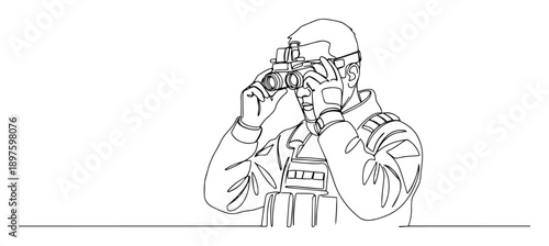 soldier observing through binoculars – outline military reconnaissance