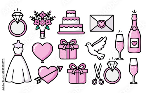 Wedding and Celebration Line Art Icons Vector Pack