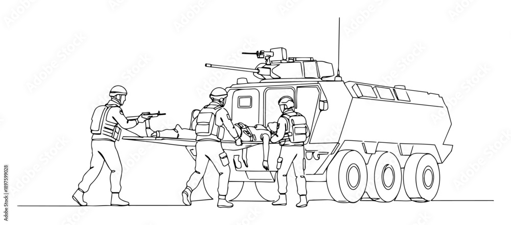 Obraz premium military medevac team loading wounded soldier vector