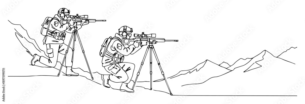 Obraz premium sniper team in mountain operation vector illustration
