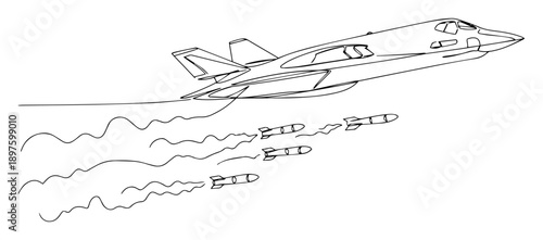 stealth jet launching missiles outline vector