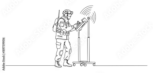 soldier operating jamming or signal equipment outline