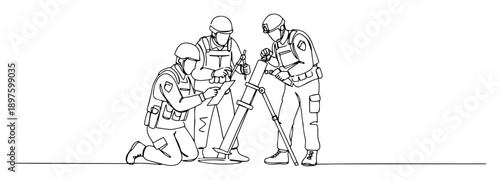 mortar team preparing to fire vector illustration