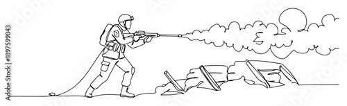 soldier using flamethrower in trench warfare vector