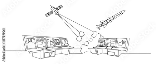 satellite tracking missile from control center line art