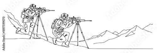 sniper team in mountain operation vector illustration