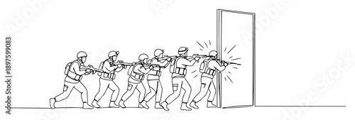 special forces team breaching door line vector