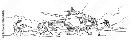 soldiers disembarking from tank in battle scene