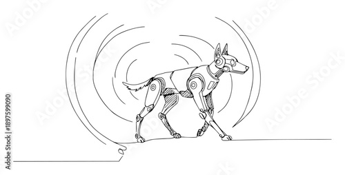 robotic dog with sensors military tech outline