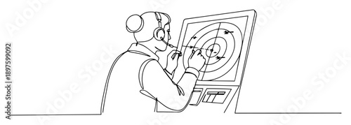 operator tracking target on radar screen outline