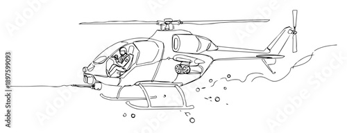 attack helicopter landing in combat zone line drawing
