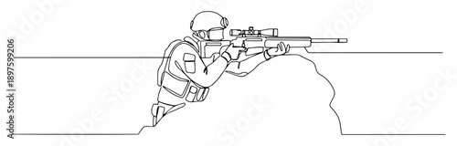 sniper aiming from rocky position vector graphic