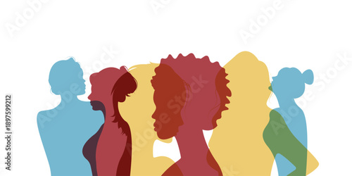 Women's silhouettes. Women's colored translucent silhouettes. Template