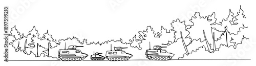 armored convoy moving through forest vector art