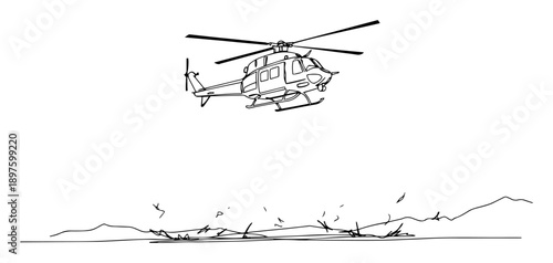 helicopter above war zone battlefield vector