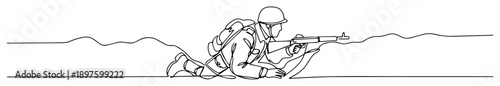 crawling soldier in combat position outline vector