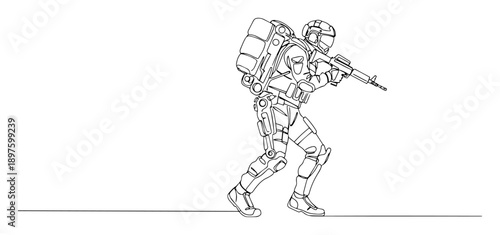 futuristic soldier in exosuit with rifle vector