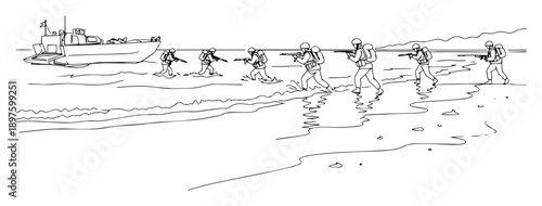 amphibious troops storming beach head vector scene