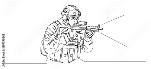 modern soldier aiming rifle in night operation