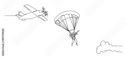 paratrooper jumping from aircraft outline scene