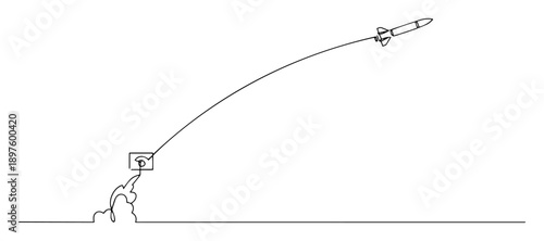 long-range missile launch – continuous line art in a vector format with a simple black outline