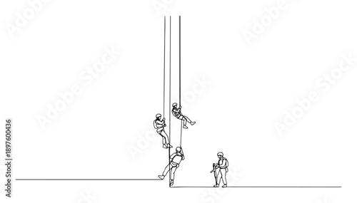 fast rope insertion military technique – continuous line vector drawing in minimalist modern black style