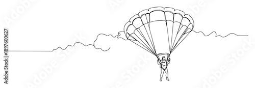 paratrooper landing in open field – clean and modern black-and-white line drawing