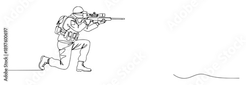 sharpshooter soldier in kneeling aim position – clean vector outline