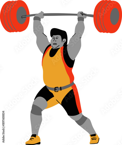 A weightlifter is holding the barbell overhead. Vector illustration.