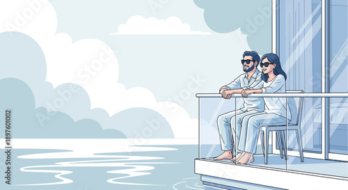 Couple Enjoys Serene Ocean View From Modern Balcony