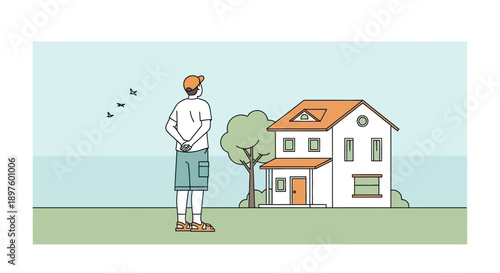 Contemplating A New Beginning Beside A Tranquil Dwelling