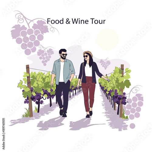 Couple Enjoys Scenic Vineyard Tour Experiencing Culinary Delights