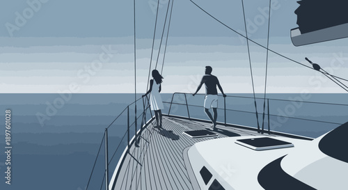 Couple Enjoys Serene Yacht Voyage Under Expansive Skies