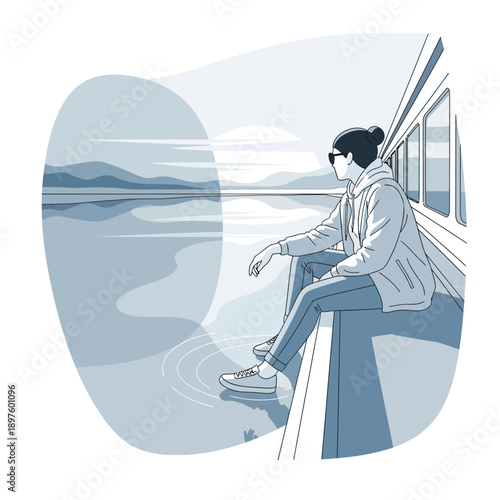 Contemplative Solitude Person Gazing at Serene Water Landscape