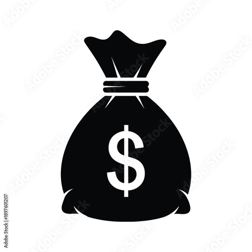 Black money bag with dollar sign on white background