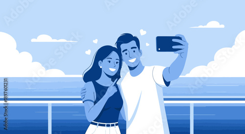 Couple Capturing Cherished Moments During Seaside Getaway