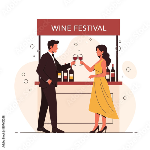 Couple Celebrates At Wine Festival Event Enjoying Refreshing Drinks