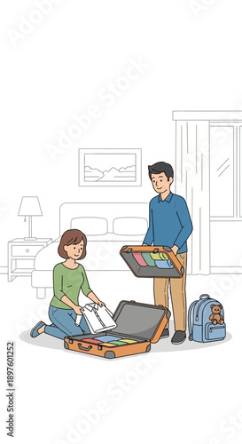 Couple Packing Luggage Ready For Exciting Vacation Adventure Together